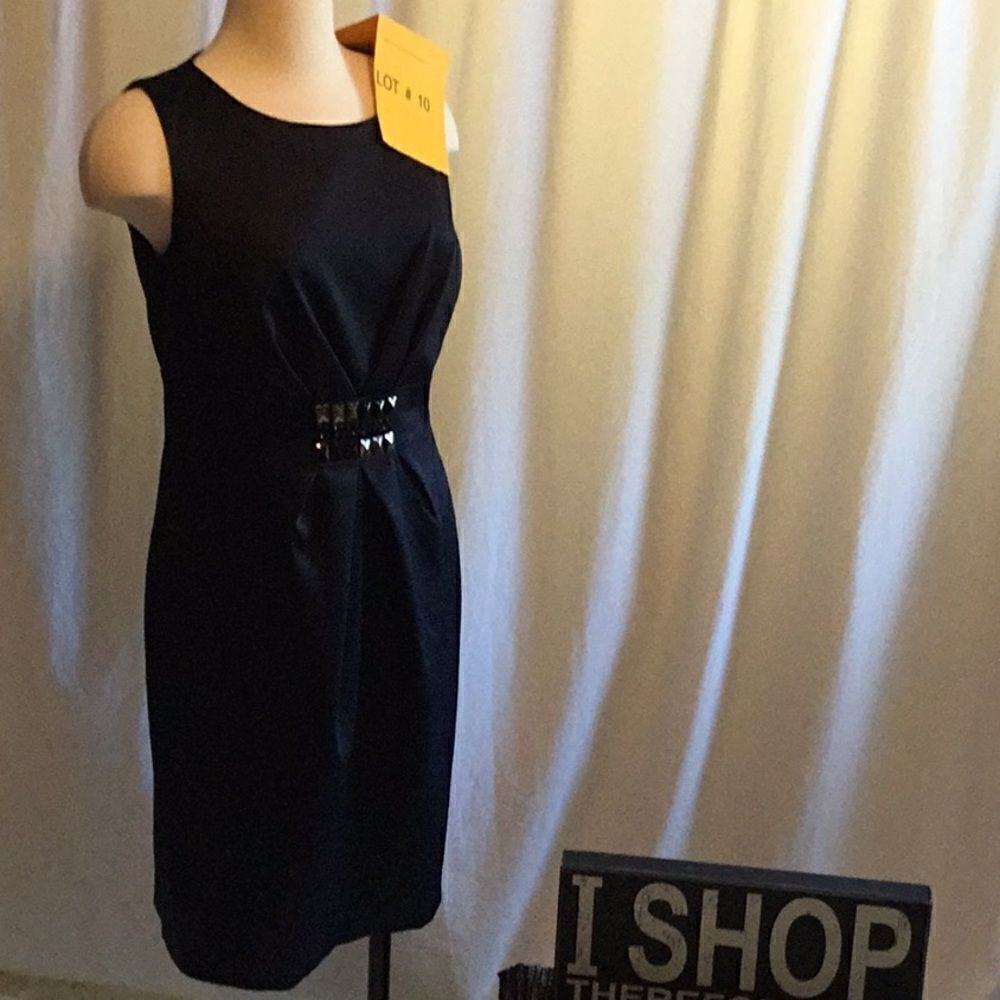 Midnight blue evening dress w/ jeweled waist in 10 - Picture 3 of 8